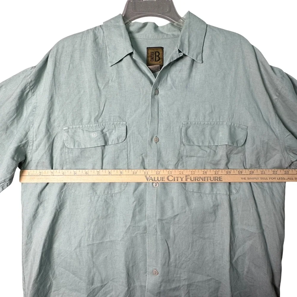 Bruno Mens 100%‎ Linen Short Sleeve Button Down Shirt Sage Green Relaxed Medium